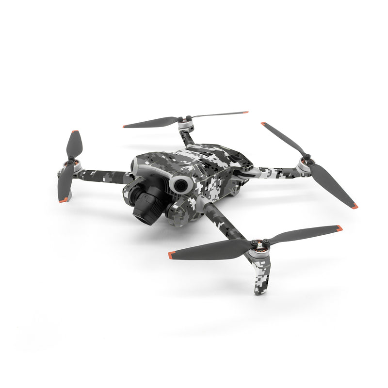 DJI Mini 4 Pro Skin design of Military camouflage, Pattern, Camouflage, Design, Uniform, Metal, Black-and-white, with black, gray colors