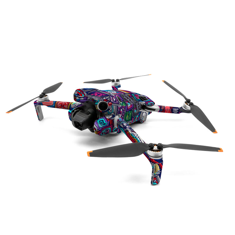 DJI Mini 4 Pro Skin design of Pattern, Font, Art, Visual arts, Collection, with red, blue, black, gray, purple, yellow, white, green colors