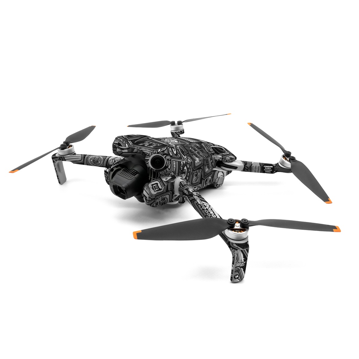 DJI Mini 4 Pro Skin design of Font, Text, Pattern, Black-and-white, Design, Photography, Stock photography, Illustration, Monochrome, Drawing, with black, white, gray colors