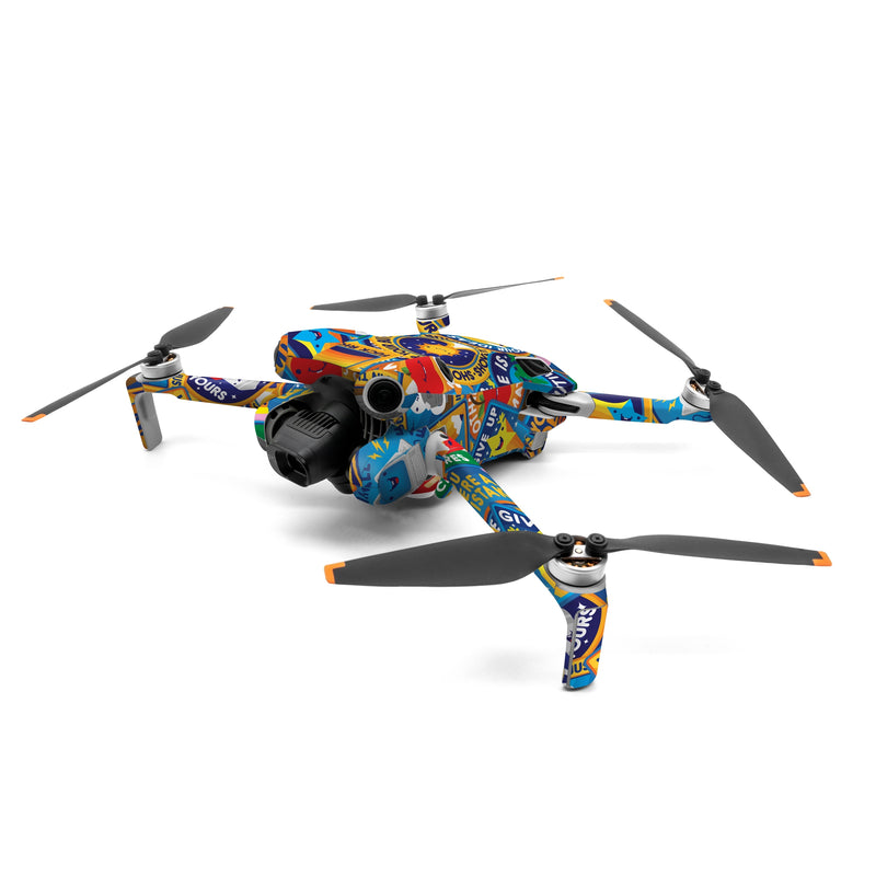 DJI Mini 4 Pro Skin design of Pattern, Visual arts, Design, Art, Mosaic, Psychedelic art, with blue, yellow, orange, white, green, red, gray colors