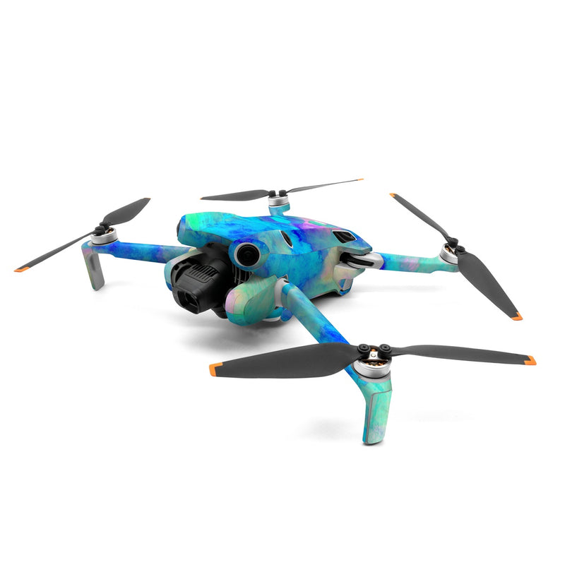 DJI Mini 4 Pro Skin design of Blue, Turquoise, Aqua, Pattern, Dye, Design, Sky, Electric blue, Art, Watercolor paint, with blue, purple colors