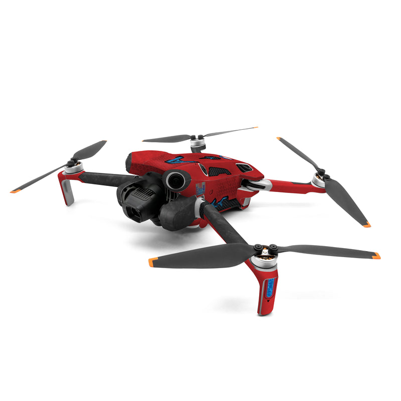 DJI Mini 4 Pro Skin design of Red, Symbol, Graphics, with black, gray, red, blue colors
