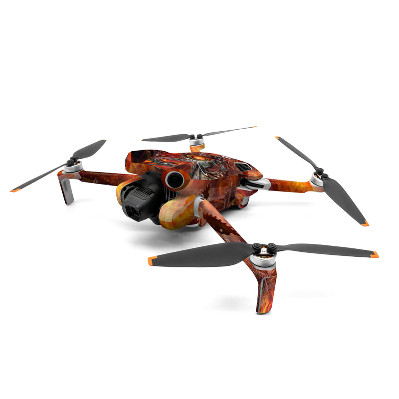 DJI Mini 4 Pro Skin design of Dragon, Demon, Cg artwork, Illustration, Fictional character, Fractal art, Flame, Art, Mythology, Supernatural creature, with red, black, orange, pink, green colors