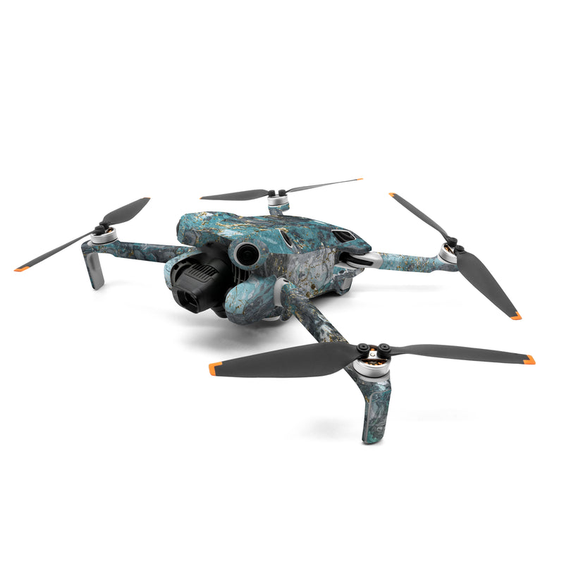 DJI Mini 4 Pro Skin design of Blue, Turquoise, Green, Aqua, Teal, Geology, Rock, Painting, Pattern, with black, white, gray, green, blue colors