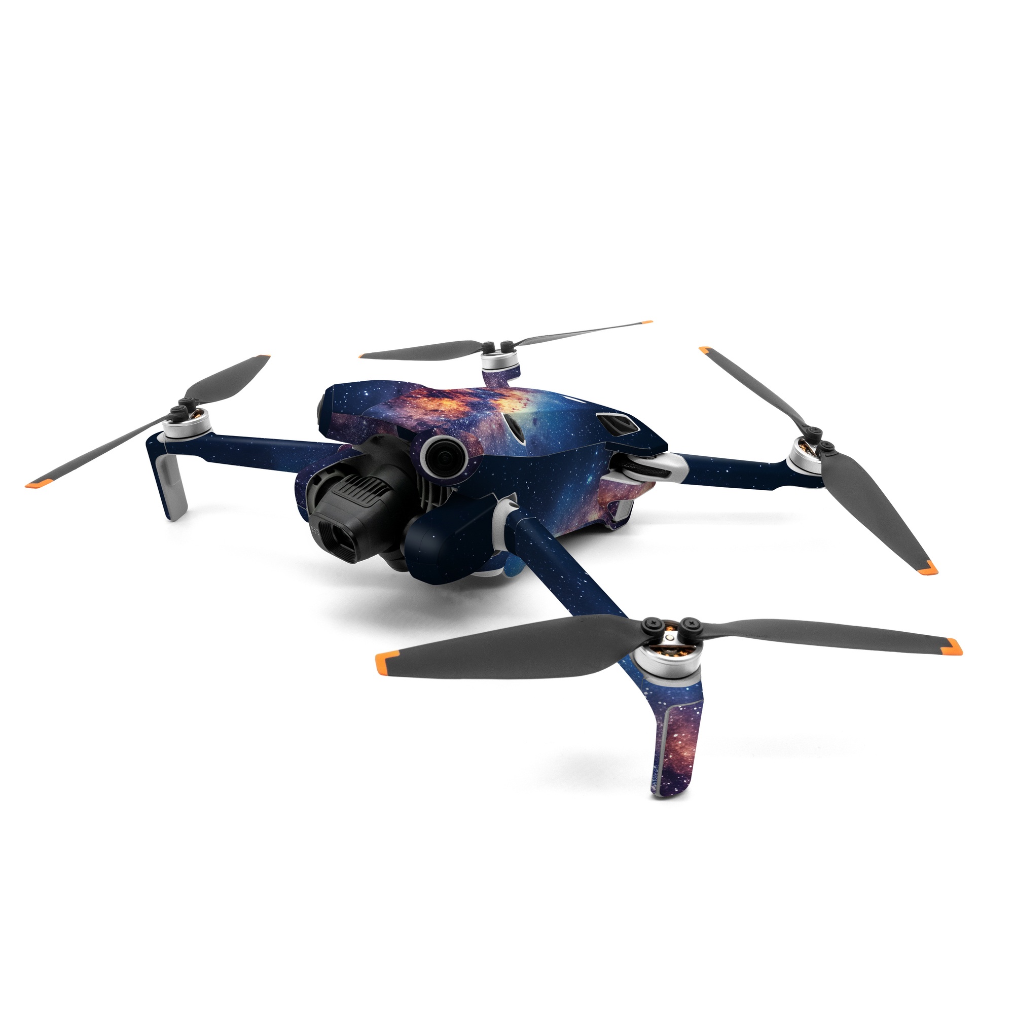 DJI Mini 4 Pro Skin design of Atmosphere, Sky, Nature, World, Nebula, Galaxy, Astronomical object, Atmospheric phenomenon, Milky way, Star, with black, blue, white, yellow, orange, red, purple, gray colors