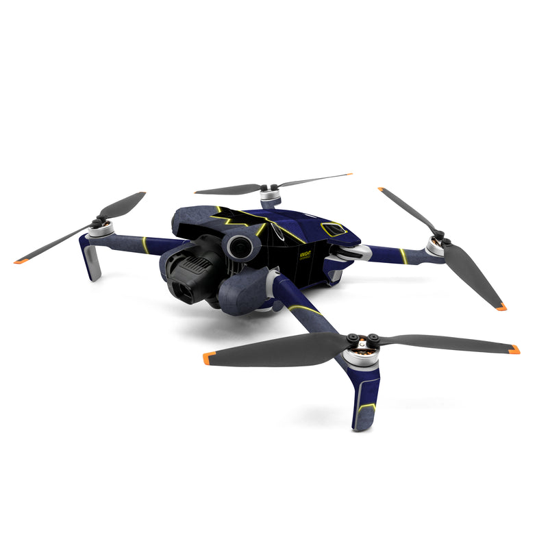 DJI Mini 4 Pro Skin design of Blue, Symbol, Symmetry, Graphics, Triangle, Graphic design, with black, purple, gray, yellow colors