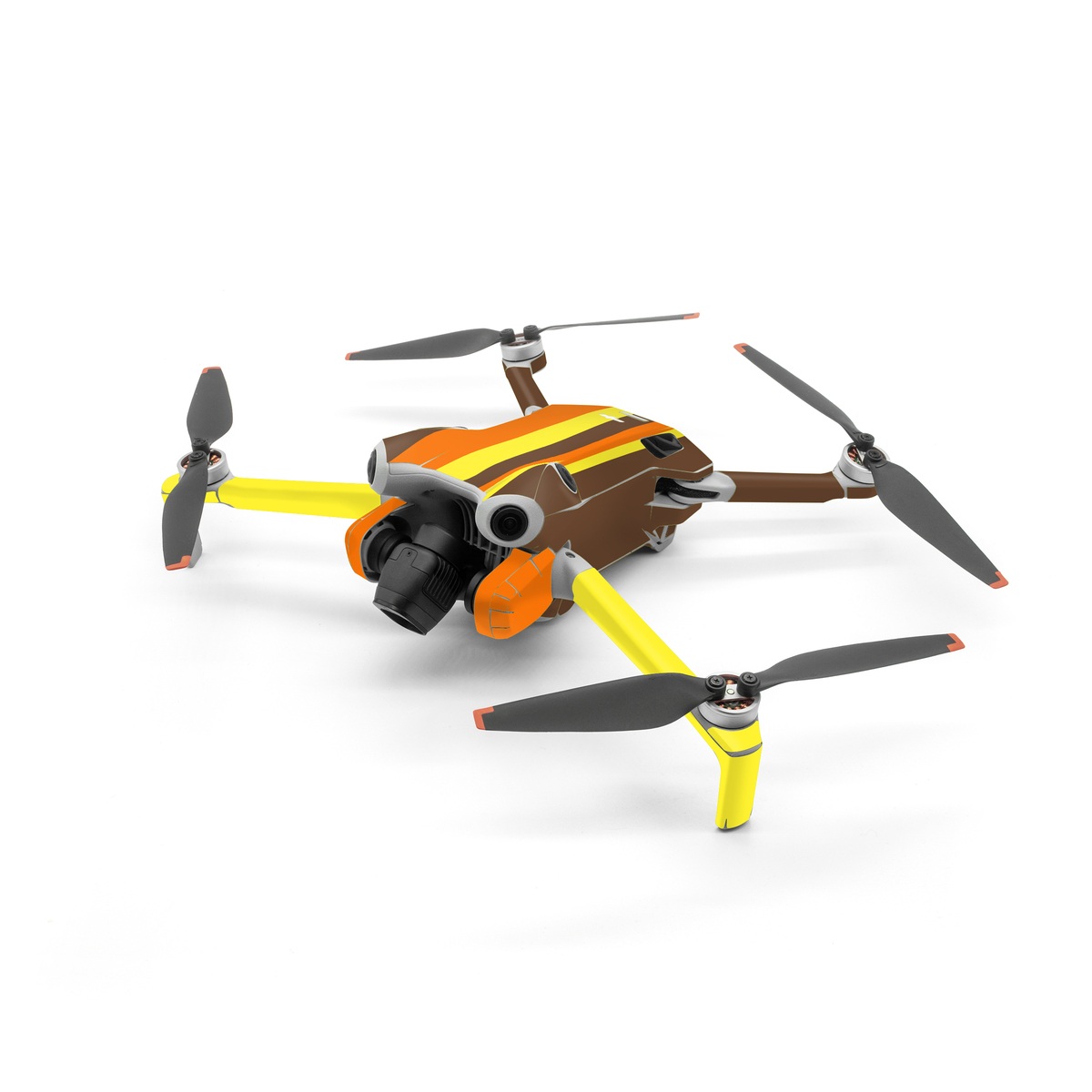 DJI Mini 4 Pro Skin design of Orange, Yellow, Line, Brown, Font, Material property, Graphic design, Pattern, Parallel, with brown, orange, yellow colors
