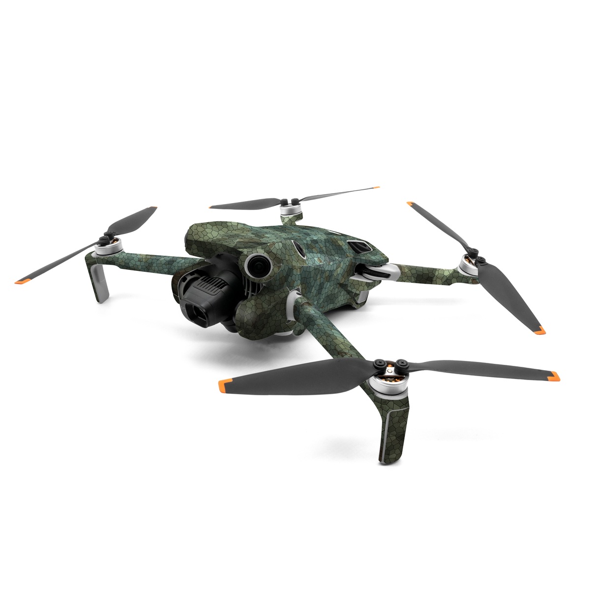 DJI Mini 4 Pro Skin design of Green, Pattern, Brown, Wall, Design, Rock, Geology, Camouflage, Granite, Metal, with black, brown, blue, gray, white colors