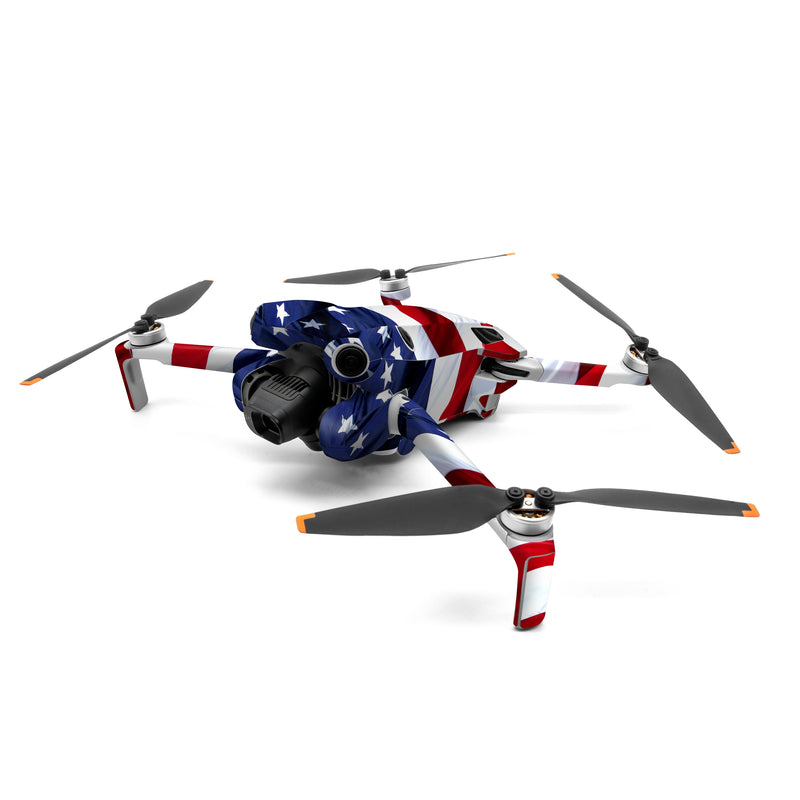 DJI Mini 4 Pro Skin design of Flag, Flag of the united states, Flag Day (USA), Veterans day, Memorial day, Holiday, Independence day, Event, with red, blue, white colors