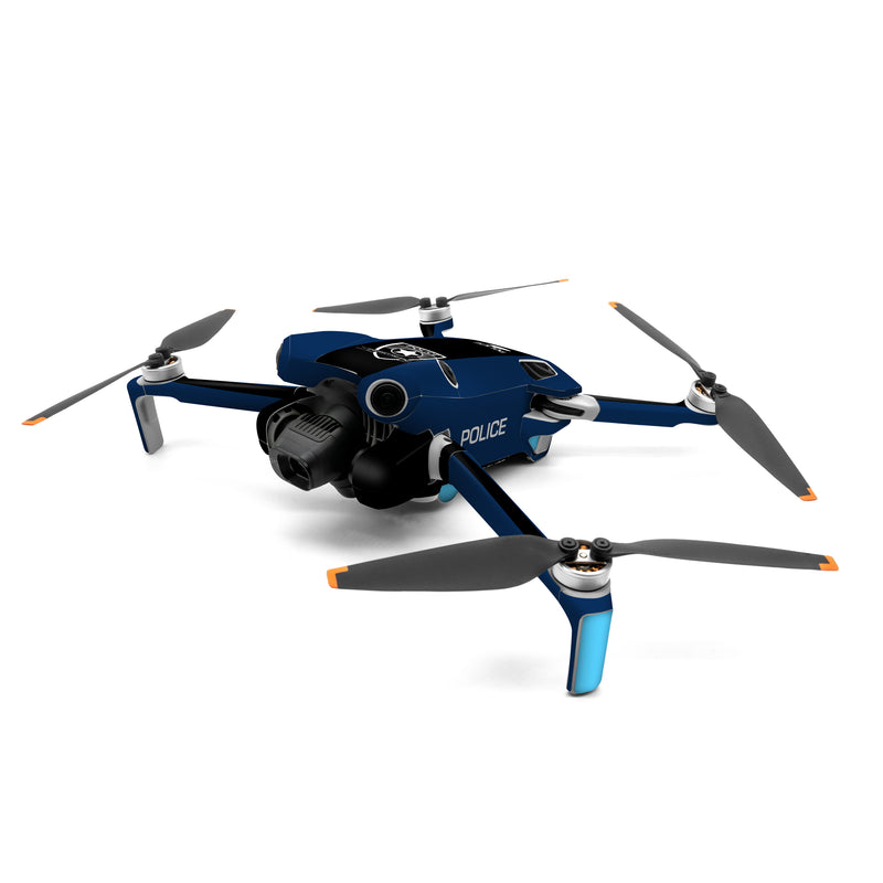 DJI Mini 4 Pro Skin design of Symbol, Logo, Badge, Emblem, Graphics, Security, Law enforcement, with blue, black, white colors