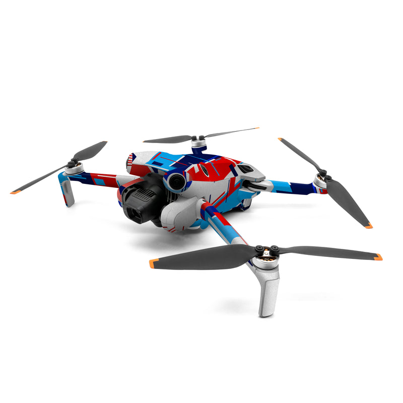 DJI Mini 4 Pro Skin design of Azure, Font, Material property, Parallel, Electric blue, Slope, Graphics, Carmine, Brand, Rectangle, with gray, blue, black, red, purple colors