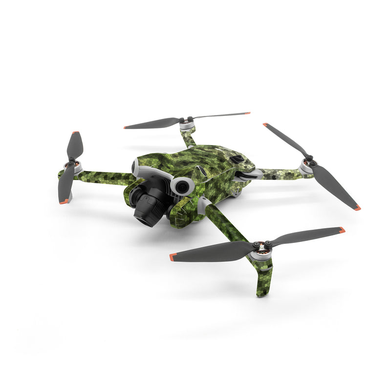 DJI Mini 4 Pro Skin design of Green, Grass, Leaf, Plant, Pattern, Groundcover, with black, white, green, gray colors