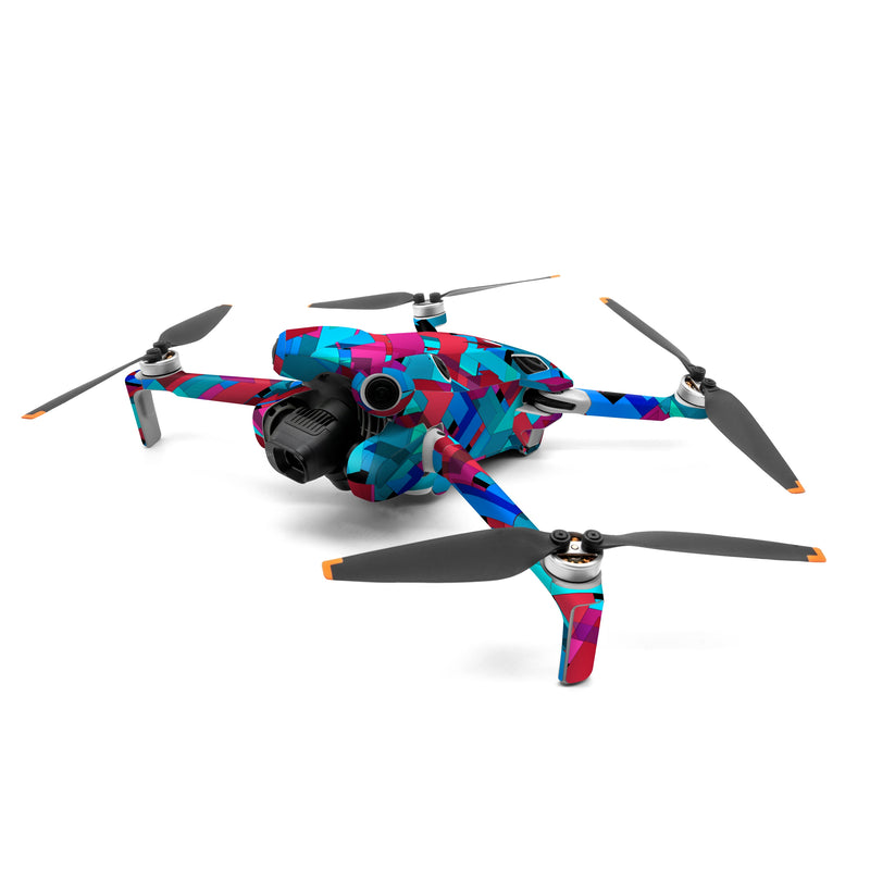 DJI Mini 4 Pro Skin design of Pattern, Turquoise, Line, Teal, Magenta, Design, Textile, Symmetry, Colorfulness, with blue, red, purple, black colors
