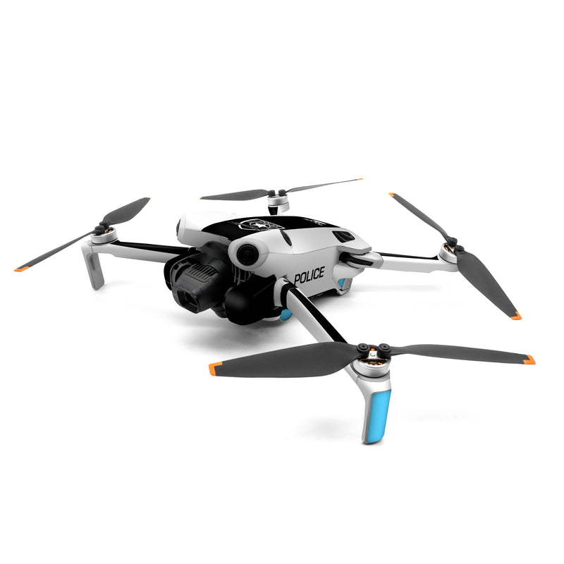 DJI Mini 4 Pro Skin design of Symbol, Badge, Logo, Emblem, Graphics, Design, Shield, with black, white colors