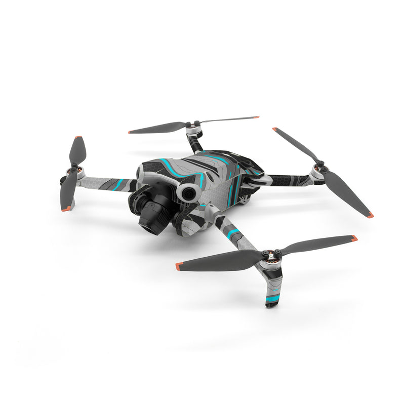 DJI Mini 4 Pro Skin design of Blue, Turquoise, Pattern, Teal, Symmetry, Design, Line, Automotive design, Font, with black, gray, blue colors