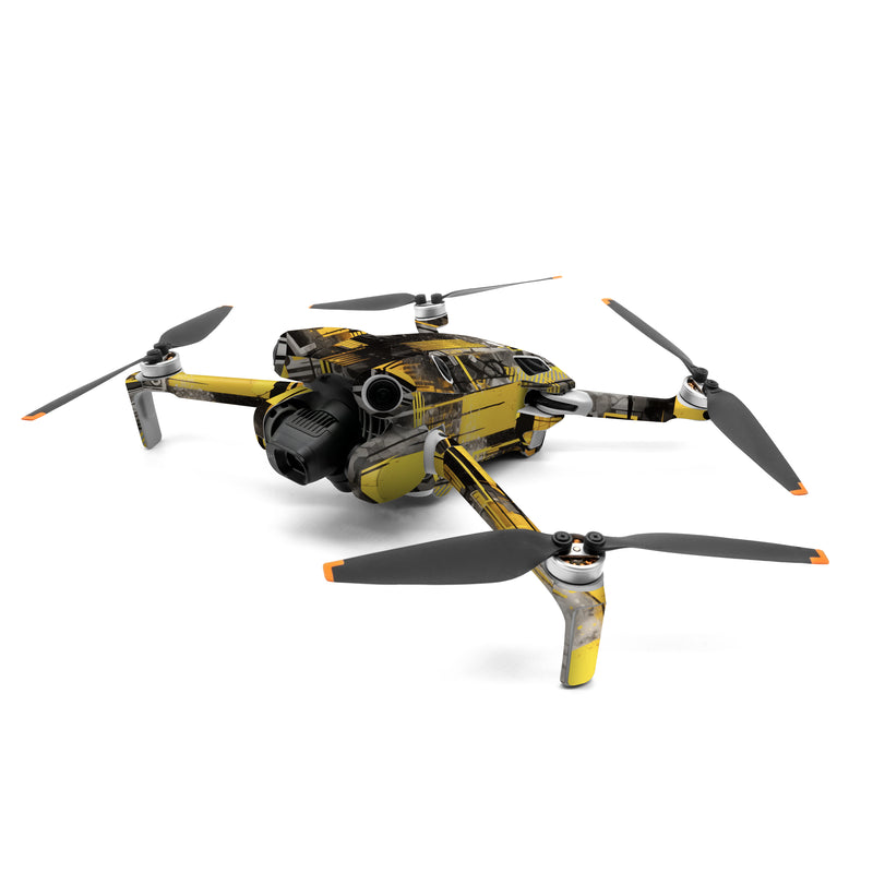 DJI Mini 4 Pro Skin design of Rectangle, Yellow, Font, Art, City, Engineering, Tints and shades, Pattern, Symmetry, Space, with black, white, gray, yellow colors