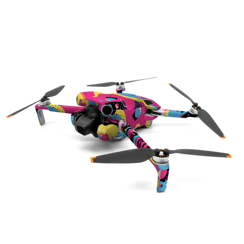 DJI Mini 4 Pro Skin design of Colorfulness, Paint, Art, Font, Line, Material property, Magenta, Pattern, Illustration, Circle, with pink, yellow, blue, black, white colors