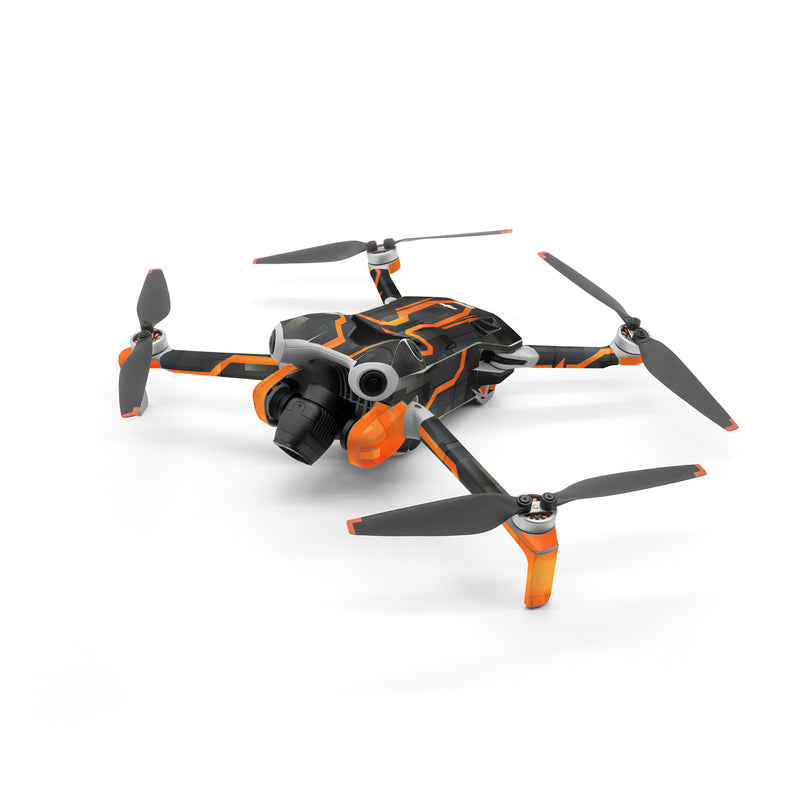 DJI Mini 4 Pro Skin design of Orange, Font, Parallel, Pattern, Graphics, Rectangle, Logo, Brand, Graphic design, Event, with black, orange colors