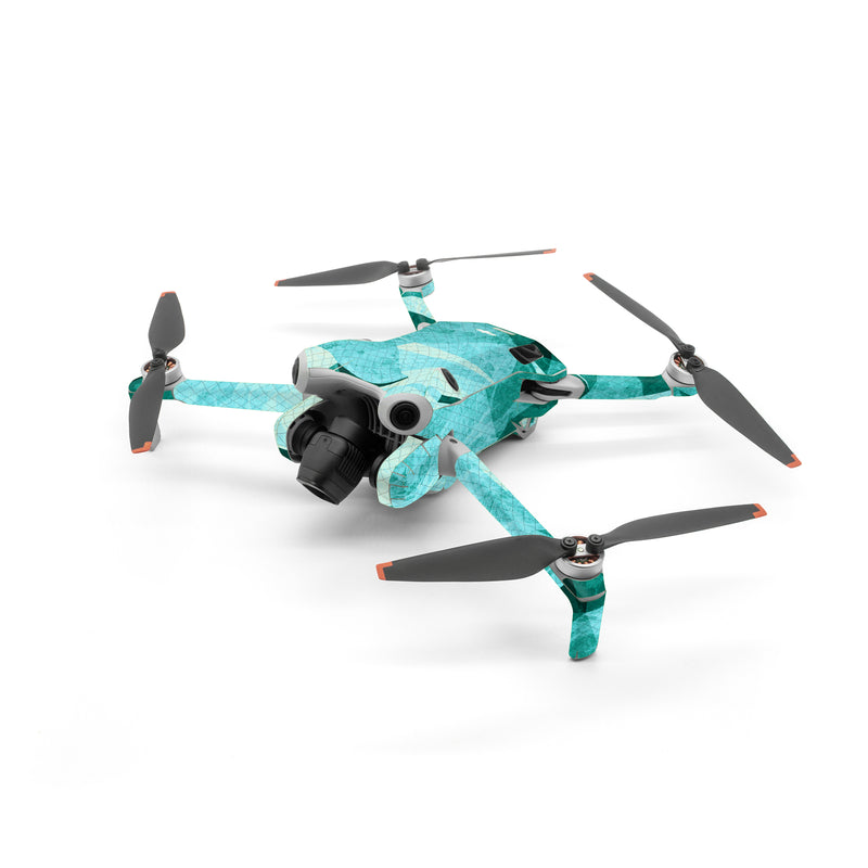 DJI Mini 4 Pro Skin design of Aqua, Blue, Pattern, Turquoise, Illustration, Teal, Design, Line, Graphic design, with blue colors