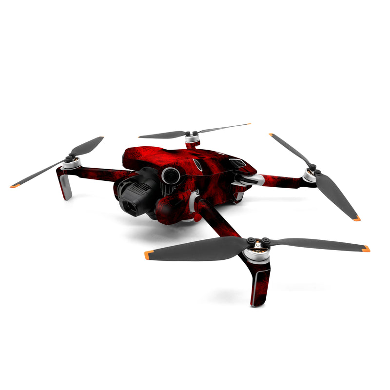 DJI Mini 4 Pro Skin design of Red, Skull, Bone, Darkness, Mouth, Graphics, Pattern, Fiction, Art, Fractal art, with black, red colors