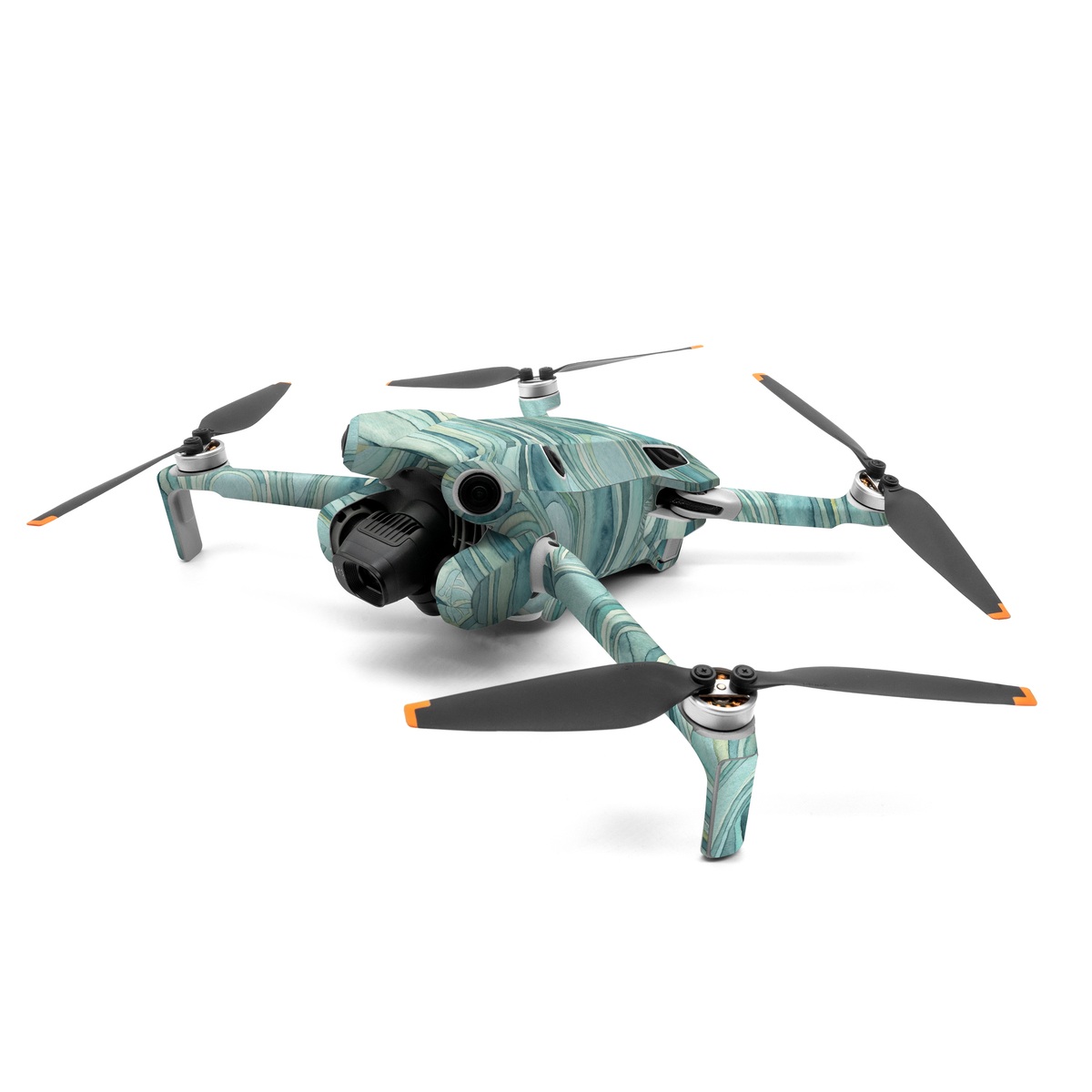 DJI Mini 4 Pro Skin design of Aqua, Blue, Pattern, Turquoise, Teal, Water, Design, Line, Wave, Textile, with gray, blue colors