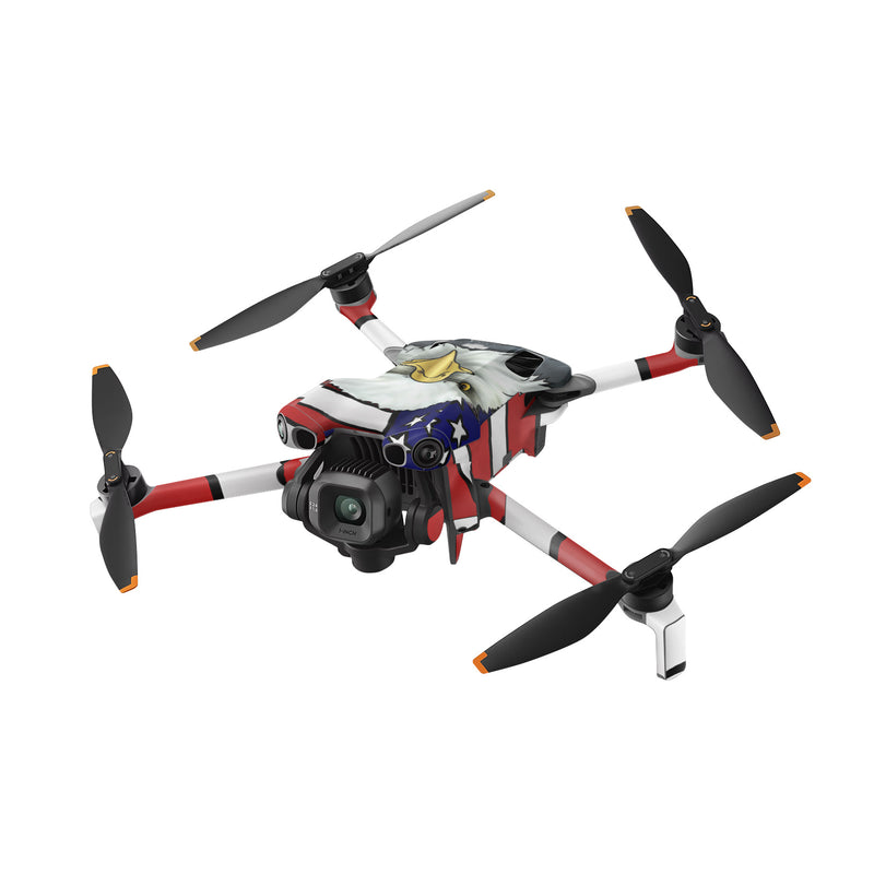 DJI Mini 5 Pro Skin design of Bald eagle, Eagle, Bird, Bird of prey, Accipitridae, Beak, Accipitriformes, Sea eagle, Flag, with white, gray, blue, yellow, red colors