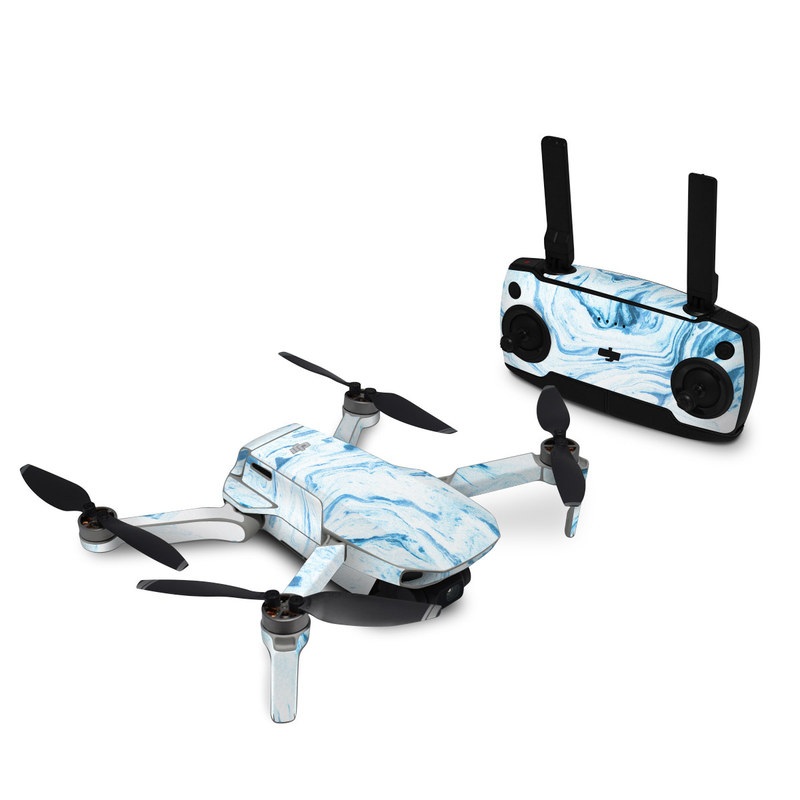 DJI Mavic Mini Skin design of Water, Aqua, Wind wave, Drawing, Painting, Wave, Pattern, Art, with blue colors