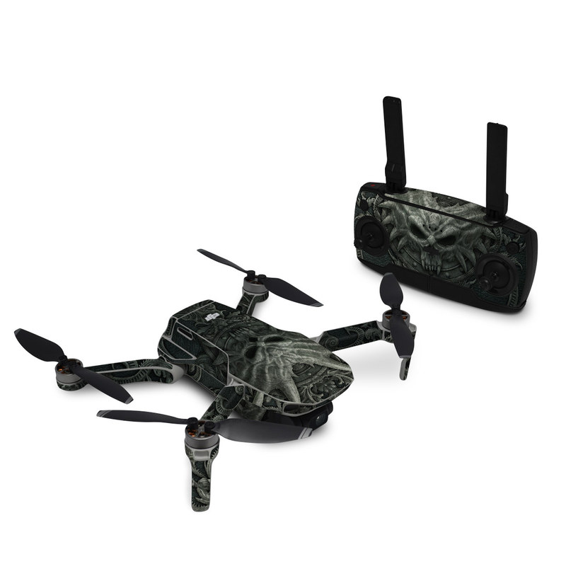 DJI Mavic Mini Skin design of Demon, Dragon, Fictional character, Illustration, Supernatural creature, Drawing, Symmetry, Art, Mythology, Mythical creature, with black, gray colors
