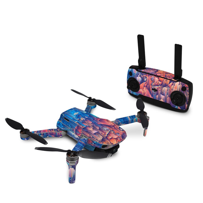 DJI Mavic Mini Skin design of Blue, Turquoise, Formation, Sky, Design, City, Geology, Photography, Stock photography, Landscape, with blue, yellow, orange, red, pink colors
