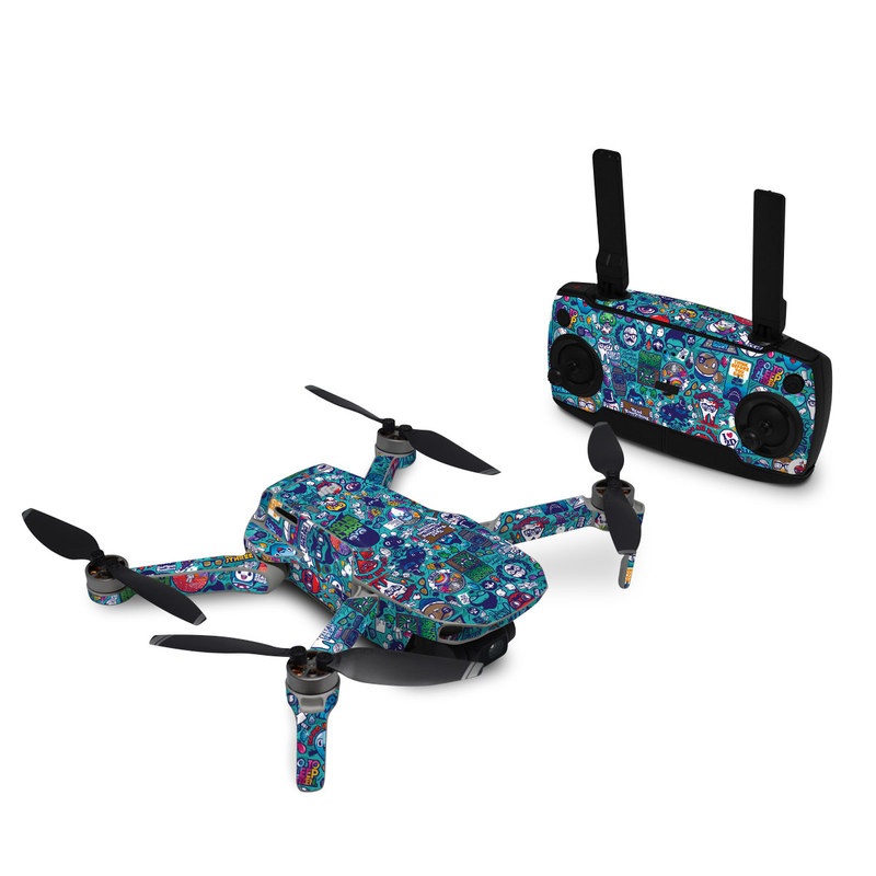 DJI Mavic Mini Skin design of Art, Visual arts, Illustration, Graphic design, Psychedelic art, with blue, black, gray, red, green colors