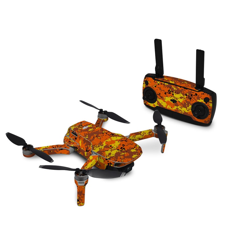 DJI Mavic Mini Skin design of Orange, Yellow, Leaf, Tree, Pattern, Autumn, Plant, Deciduous, with red, green, black colors