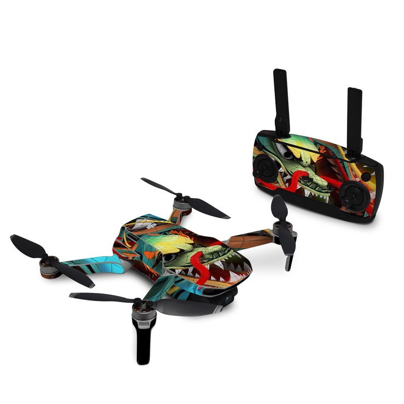 DJI Mavic Mini Skin design of Dragon, Fictional character, Illustration, Art, Cg artwork, Fiction, Mythical creature, Graphics, with black, green, red, yellow, orange colors