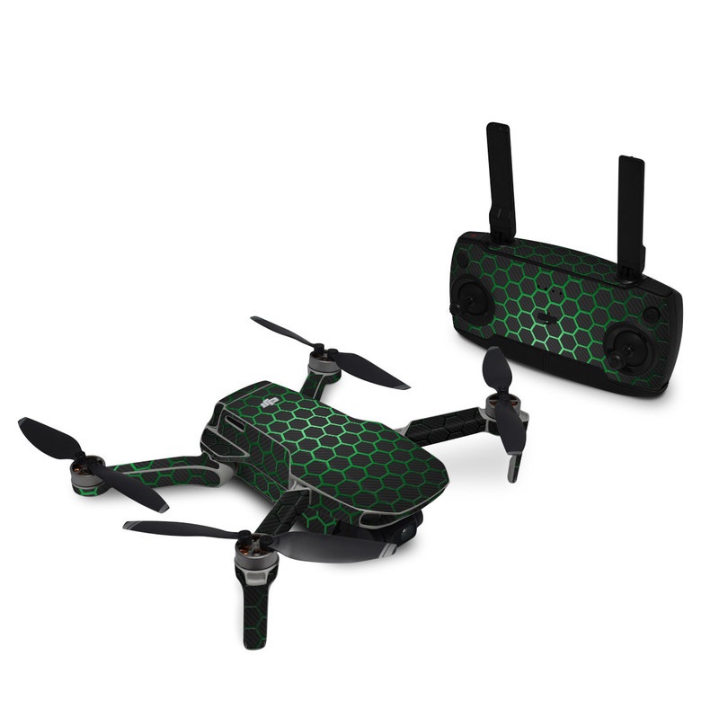 DJI Mavic Mini Skin design of Pattern, Metal, Design, Carbon, Space, Circle, with black, gray, green colors