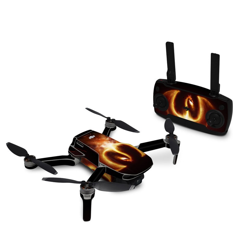 DJI Mavic Mini Skin design of Light, Atmosphere, Orange, Space, Heat, Sky, Darkness, Art, Geological phenomenon, Universe, with black, red, green, pink colors