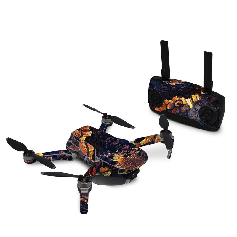 DJI Mavic Mini Skin design of Geological phenomenon, Sky, Water, Cobblestone, Rock, Reflection, Colorfulness, World, Art, with black, red, green colors