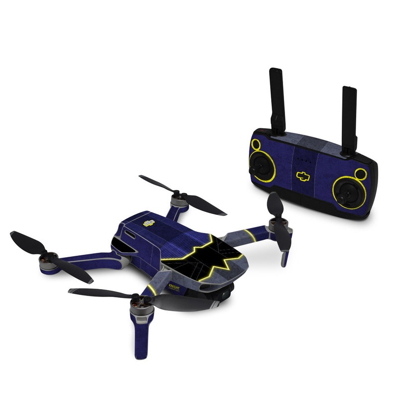 DJI Mavic Mini Skin design of Blue, Symbol, Symmetry, Graphics, Triangle, Graphic design, with black, purple, gray, yellow colors