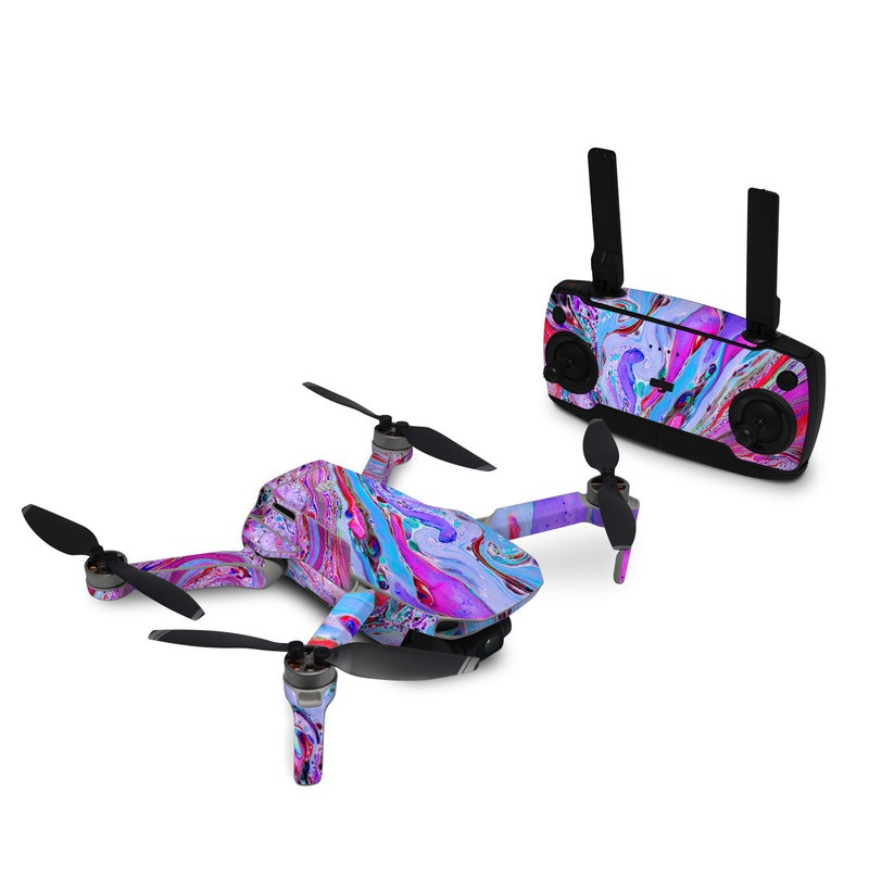 DJI Mavic Mini Skin design of Pink, Purple, Pattern, Design, Visual arts, Art, Psychedelic art, Magenta, Acrylic paint, Colorfulness, with pink, purple, blue, green colors