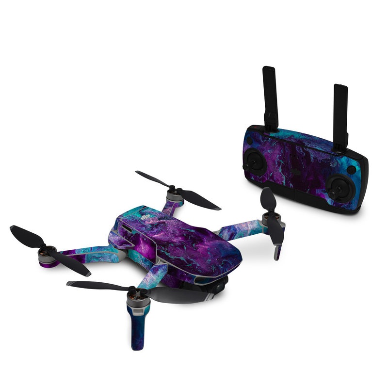 DJI Mavic Mini Skin design of Blue, Purple, Violet, Water, Turquoise, Aqua, Pink, Magenta, Teal, Electric blue, with blue, purple, black colors