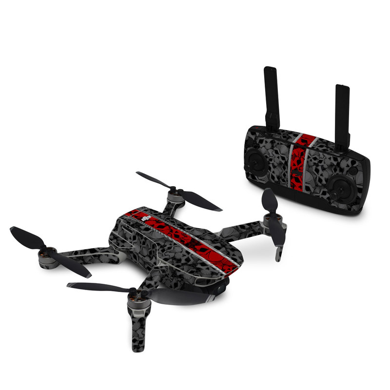 DJI Mavic Mini Skin design of Font, Text, Pattern, Design, Graphic design, Black-and-white, Monochrome, Graphics, Illustration, Art, with black, red, gray colors