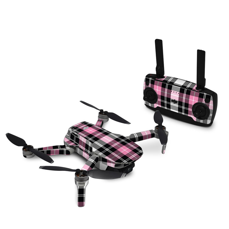 DJI Mavic Mini Skin design of Plaid, Tartan, Pattern, Pink, Purple, Violet, Line, Textile, Magenta, Design, with black, gray, pink, red, white, purple colors