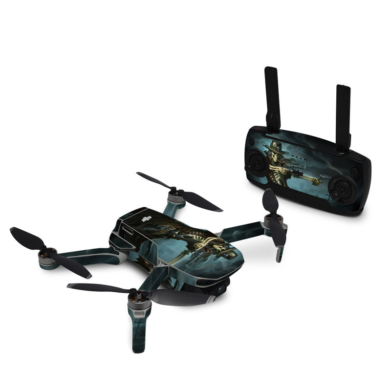 DJI Mavic Mini Skin design of Cg artwork, Action-adventure game, Darkness, Illustration, Games, Adventure game, Pc game, Woman warrior, Digital compositing, Fictional character, with black, white, blue, gray colors