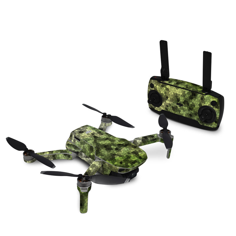 DJI Mavic Mini Skin design of Green, Grass, Leaf, Plant, Pattern, Groundcover, with black, white, green, gray colors
