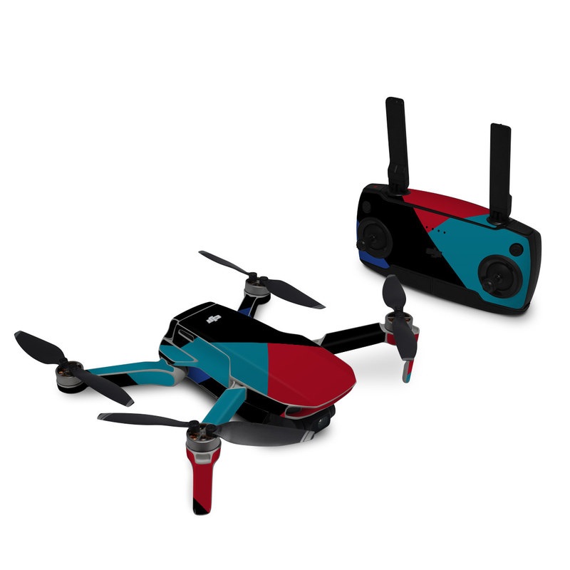 DJI Mavic Mini Skin design of Blue, Green, Turquoise, Azure, Teal, Electric blue, Line, Pattern, Design, Graphic design, with black, blue, red colors