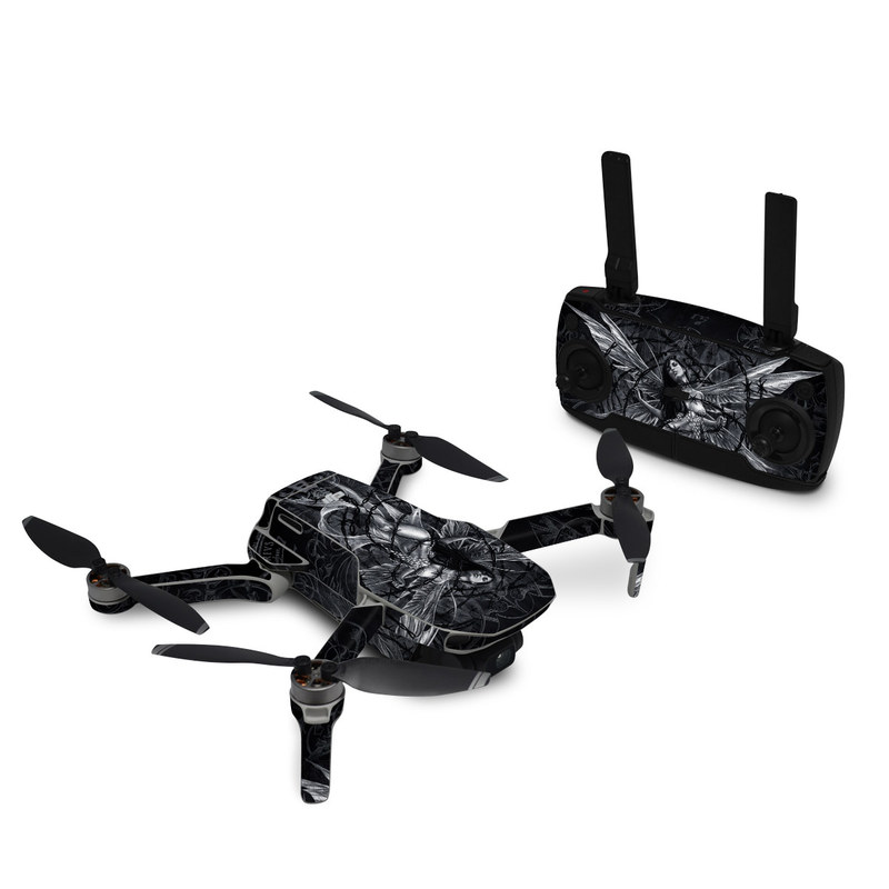 DJI Mavic Mini Skin design of Illustration, Graphic design, Darkness, Fictional character, Black-and-white, Pattern, Graphics, Mythical creature, Circle, Wing, with black, white colors