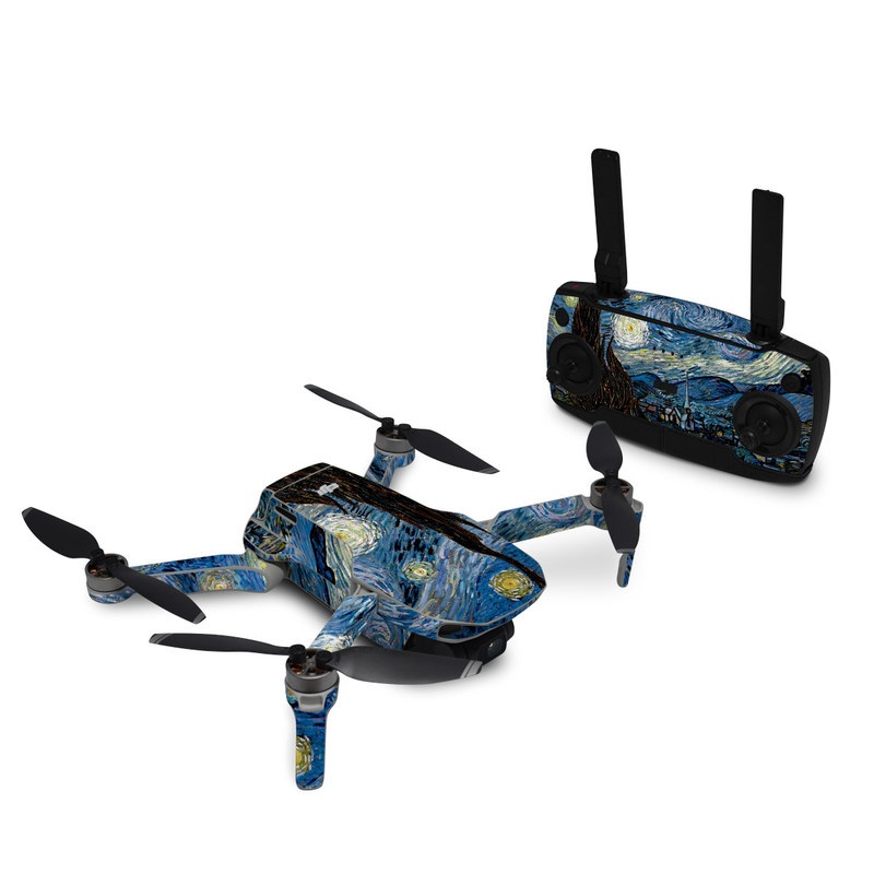 DJI Mavic Mini Skin design of Painting, Purple, Art, Tree, Illustration, Organism, Watercolor paint, Space, Modern art, Plant, with gray, black, blue, green colors