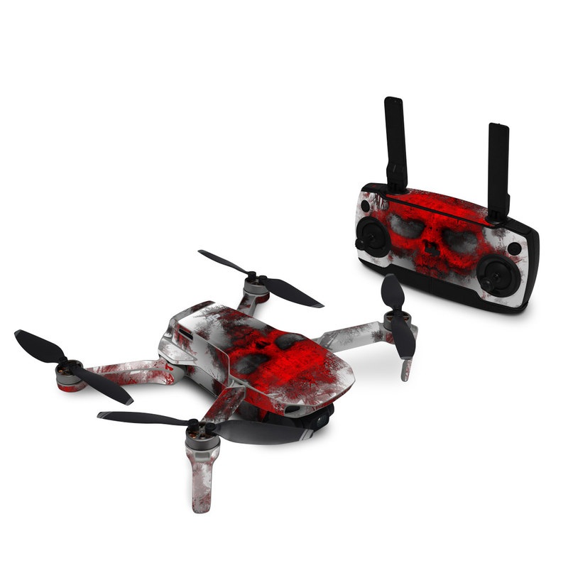 DJI Mavic Mini Skin design of Red, Graphic design, Skull, Illustration, Bone, Graphics, Art, Fictional character, with red, gray, black, white colors