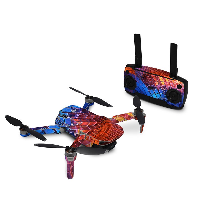 DJI Mavic Mini Skin design of Blue, Red, Orange, Light, Pattern, Architecture, Design, Fractal art, Colorfulness, Psychedelic art, with black, red, blue, purple, gray colors