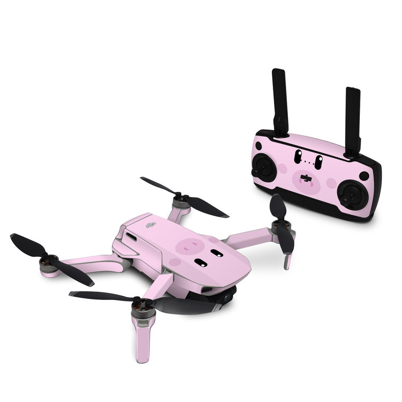 DJI Mavic Mini Skin design of Pink, Cartoon, Violet, Nose, Purple, Snout, Suidae, Material property, Illustration, Animation, with pink, black, white colors