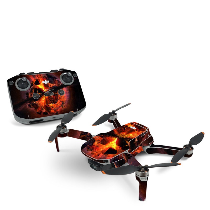 DJI Mini 2 Skin design of Flame, Heat, Fire, Space, Atmosphere, Charcoal, Explosion, Geological phenomenon, Ash, Graphics, with black, red colors