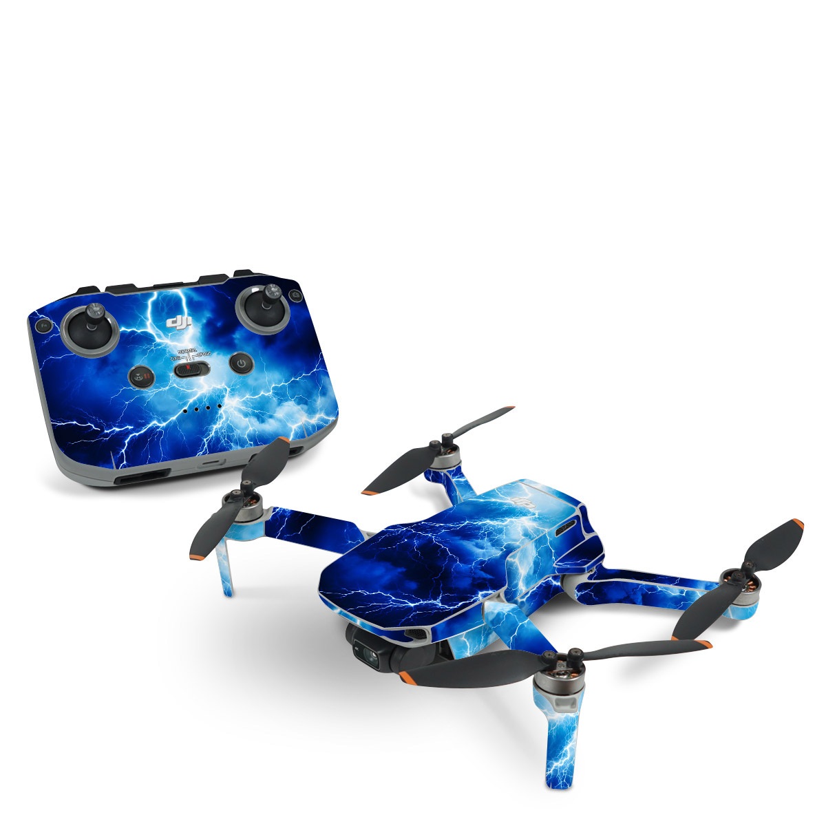 DJI Mini 2 Skin design of Thunder, Sky, Atmosphere, Daytime, Cloud, Water, Lightning, Light, Azure, Natural environment, with black, blue colors
